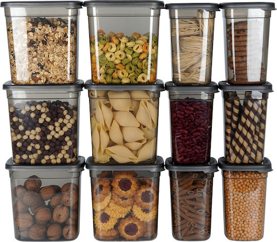 Vilde Set 12Stücke Lebensmittelgläser für Kaffee / Nudeln mit Kunststoff-Deckel Transparent 1000ml Vilde Set 12Stücke Lebensmittelgläser für Kaffee / Nudeln mit Kunststoff-Deckel Transparent 1000ml