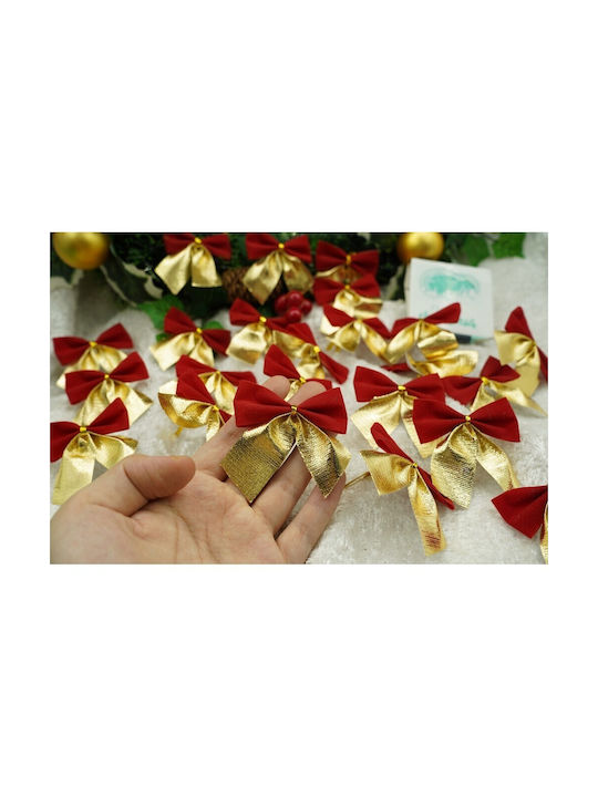 Set 24 Christmas Tree Bows Red-gold 5 X 6 Cm Polyester Alista Home
