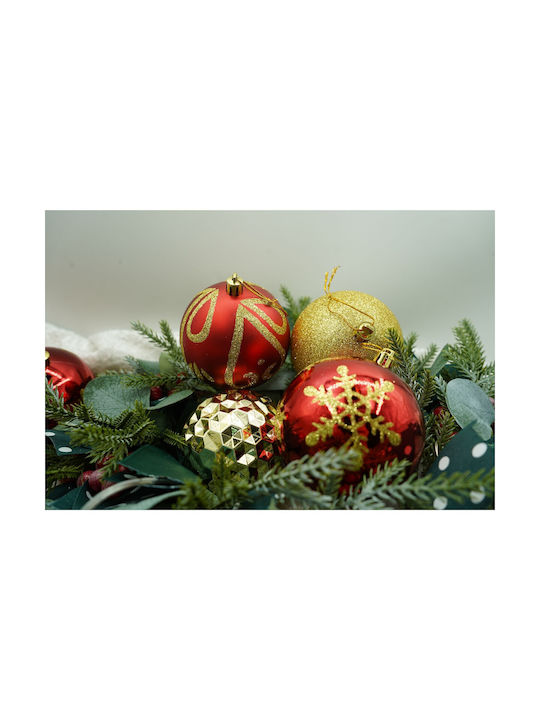 Set 24 Ornamente De Crăciun Pentru Brad Tip Bile Roșii Aurii 8 Cm Diametru Plastic Sclipici Finisaj Cutie 19 Cm Lungime X 42 Cm Înălțime X 19 Cm Adâncime