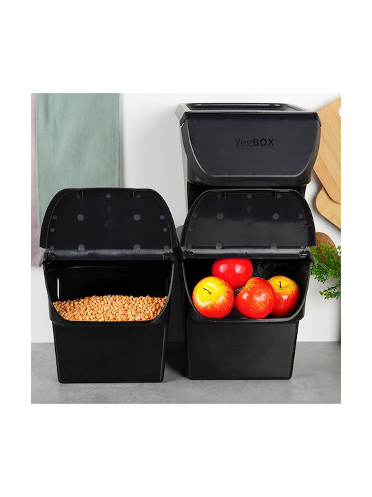 Vilde Vilde Set 3Stücke Lebensmittelgläser Allgemeine Verwendung mit Kunststoffdeckel Schwarz 3x26x34cm