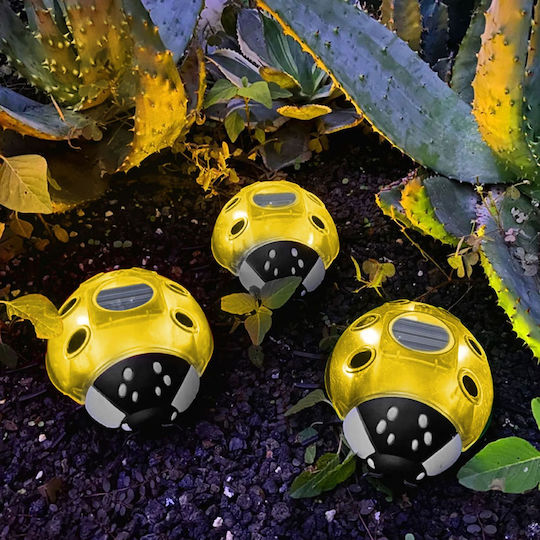 Lampă Solară Buburuză 6 Led Alb Cald Decorare Grădină Exterior Iluminat Ambiental Galben