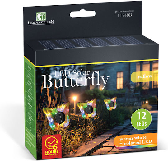 Lampă Solară de Grădină Fluture Alb Cald Multicolor Led 35 Cm Galben