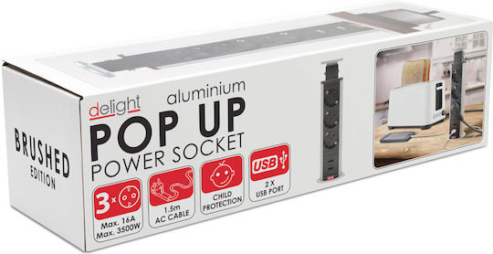 Alista Home Πολύπριζο 3 Θέσεων με USB-A και Καλώδιο 1.5m Ασημί
