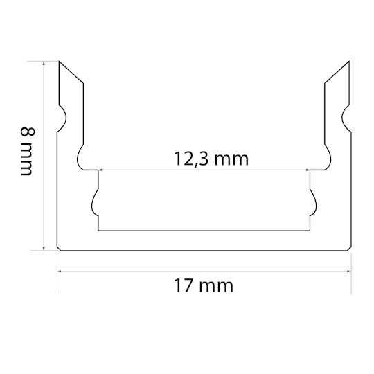 Aluminum Led Profile 1m U Channel 17x8mm Led Strip Max 11mm Cooling Protection