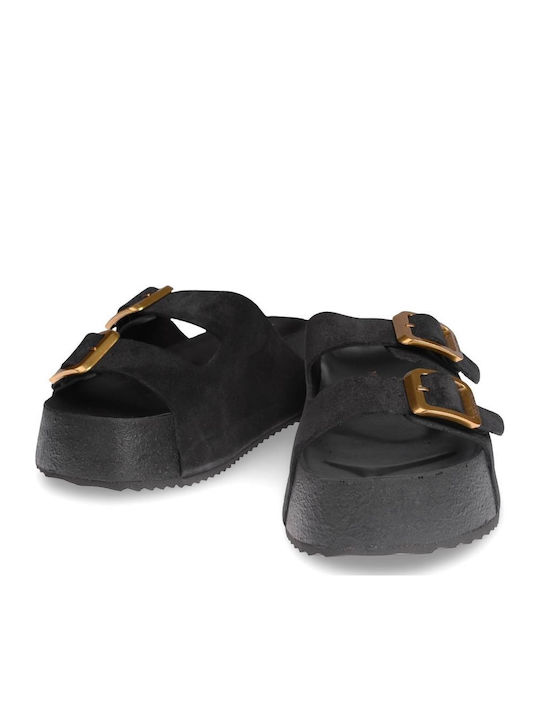 Myconian Women's Flat Sandals Flatforms Black Suede