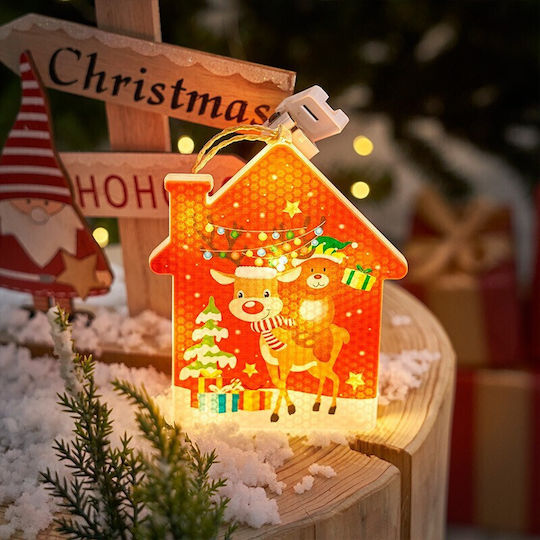Decorațiune Luminoasă Alb Cald De Crăciun În Formă De Casă 11.5 X 9.7 Cm Agățătoare Ren
