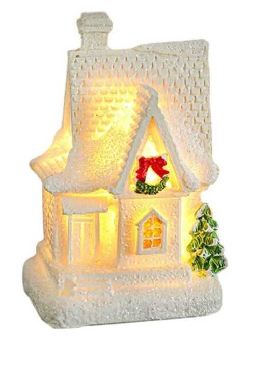 Decorațiune Ornament De Crăciun Flippy Rășină Casă De Crăciun Model Casă Mică Iluminată Din Interior 8.5 X 5 X 4 Cm Albă