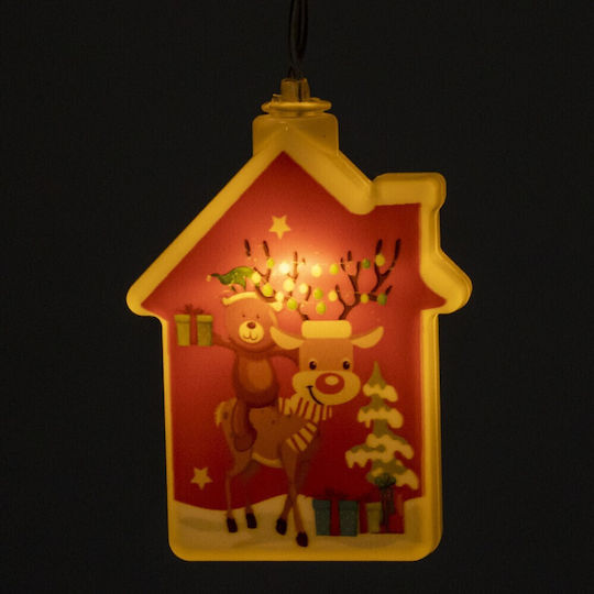 Decorațiune Luminoasă Alb Cald De Crăciun În Formă De Casă 11.5 X 9.7 Cm Agățătoare Ren
