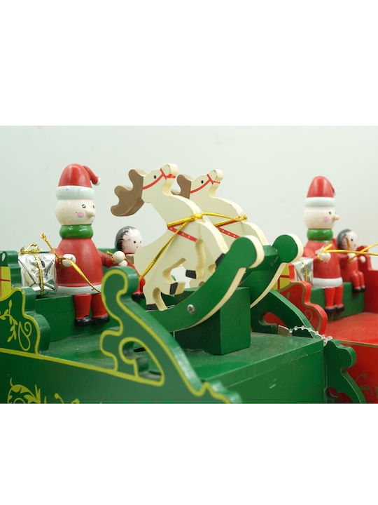 Cutie Muzicală Decorată Sania lui Moș Crăciun Verde Din Lemn 16 Cm X 18,5 Cm Pentru Interior Alista Home