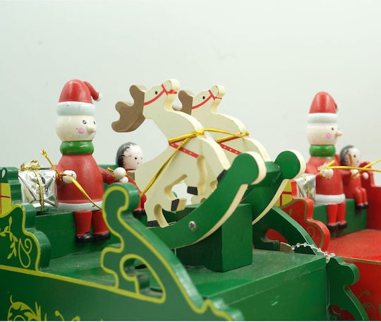 Decorated Music Box Santa's Sleigh Green Wooden 16 Cm X 18.5 Cm Indoor Alista Home