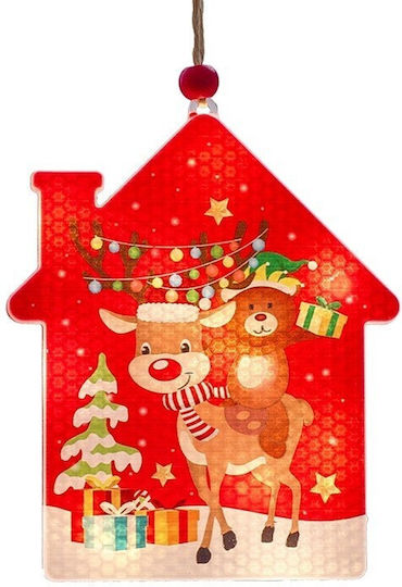 Decorațiune Luminoasă Alb Cald De Crăciun În Formă De Casă 11.5 X 9.7 Cm Agățătoare Ren
