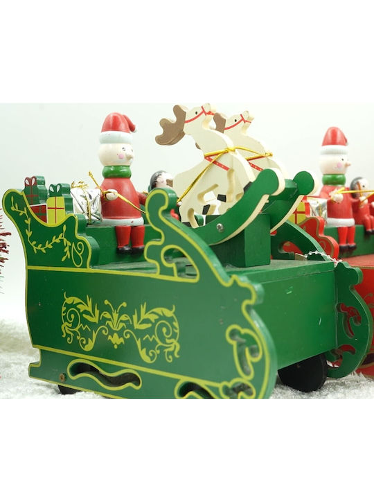 Cutie Muzicală Decorată Sania lui Moș Crăciun Verde Din Lemn 16 Cm X 18,5 Cm Pentru Interior Alista Home