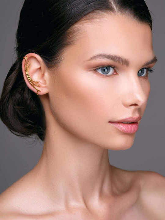 Ohrring Ear Cuff Gebogen Handgefertigt Rosa Vergoldetes Silber 925
