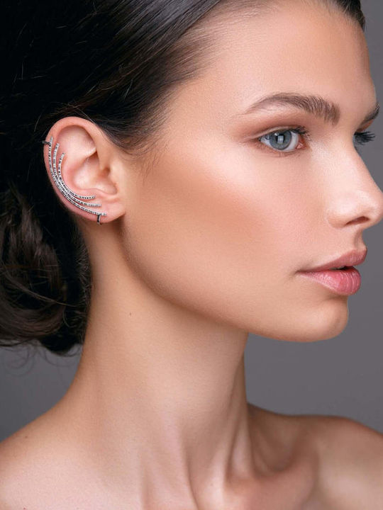 Ohrring Ear Cuff Gebogen Handgefertigt Rosa Vergoldetes Silber 925