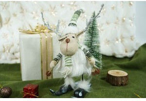 Christmas Ornament Reindeer On Skis Alista Home White Green Textile 33 Cm