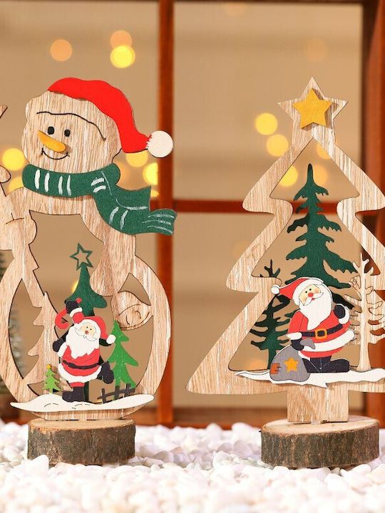 Decorațiune De Crăciun Flippy Din Lemn 11 X 20 Cm Model Om De Zăpadă Pălărie Roșie Multicoloră