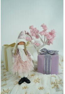 Ornament Păpușă De Crăciun Alista Home Roz Alb Textil 44 Cm