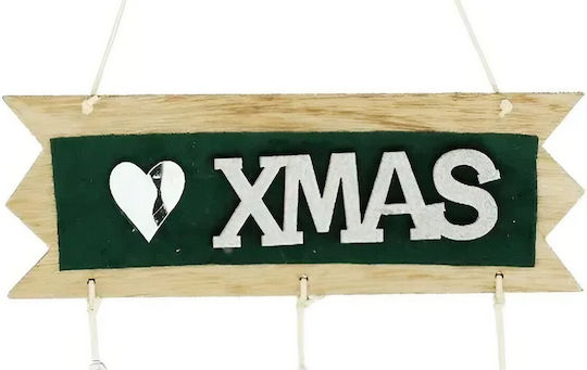 Christmas Wooden Decoration Flippy Xmas Lettering Model Hanging Cones Heart 25x9 Cm Tree Door Green Silver