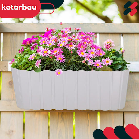 Kotarbau Set 4 Ghivece De Flori Ovale Rustice Albe Pentru Balcon 400 Mm