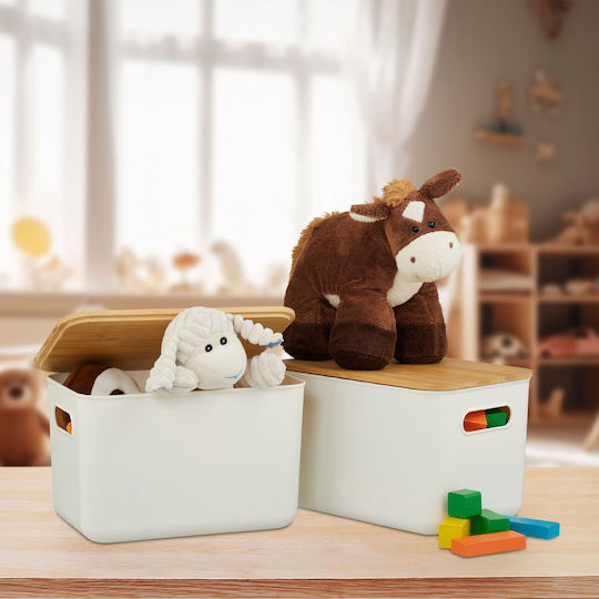 Relaxdays Plastic Storage Basket With Lid White