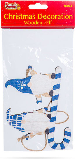 Blue Wooden Christmas Elf Decoration 15 Cm