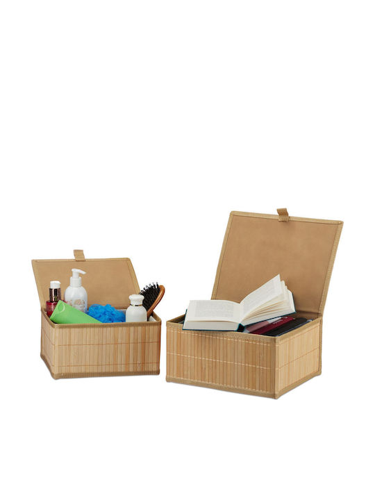Relaxdays Coș De Depozitare Din Bambus Cu Capac Bej 14x30x23cm 2 Bucăți Relaxdays Coș De Depozitare Din Bambus Cu Capac Bej 14x30x23cm 2 Bucăți