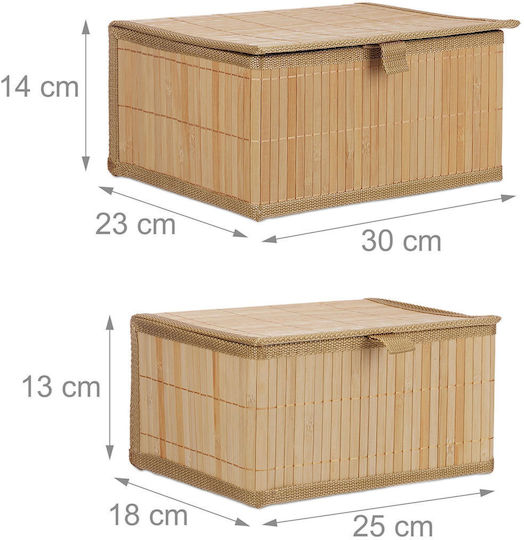 Relaxdays Καλάθι Αποθήκευσης Bamboo με Καπάκι Μπεζ 14x30x23cm 2τμχ