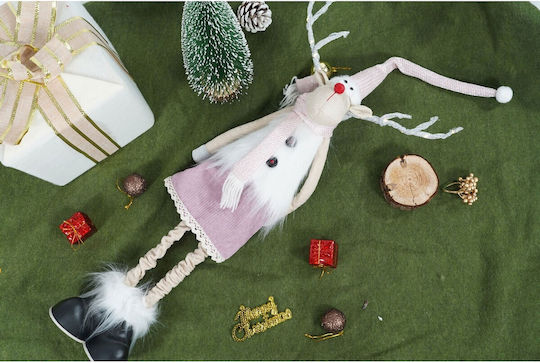 Christmas Reindeer Ornament Telescopic Legs Alista Home Pink White Textile 72 Cm