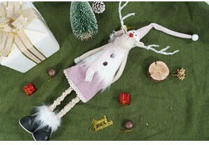 Christmas Reindeer Ornament Telescopic Legs Alista Home Pink White Textile 72 Cm