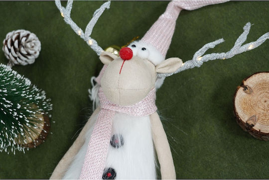 Christmas Reindeer Ornament Telescopic Legs Alista Home Pink White Textile 72 Cm