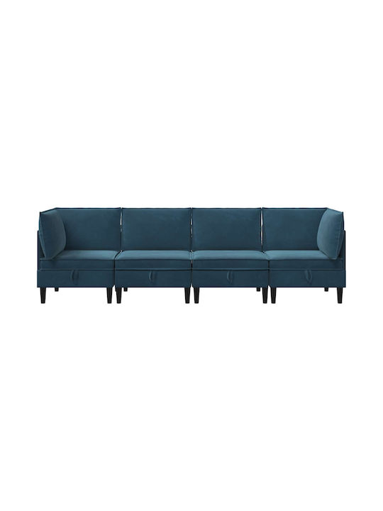 Four Seater Velvet Couch with Storage Space Blue 280x70x82cm