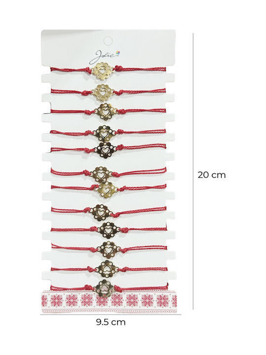 Martisor Bracelet Women Jolie Flower Heart Design Set 12 Pieces Gold Stainless Steel Pendant Adjustable Red Cord Martisor Bracelet Women Jolie Flower Heart Design Set 12 Pieces Gold Stainless Steel Pendant Adjustable Red Cord