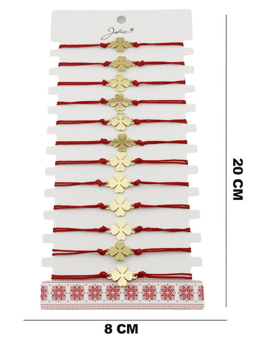 Brățară Martisor Femei Set 12 Piese Pandantiv Din Oțel Inoxidabil Placat Cu Aur Design Trifoi Jolie Șnur Roșu Reglabil Împletit