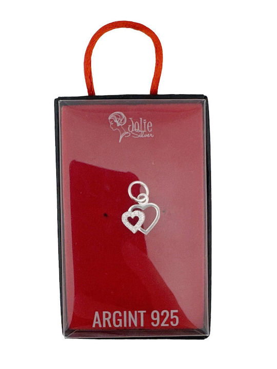 Pandantiv Argint 925 Jolie Femei Două Inimi Model Pietre Cubic Zirconiu 0.8 G 1 X 1 Cm Argint