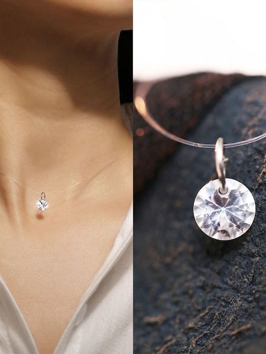 Transparent Silicon Thread Necklace Zirconium Crystal Silver