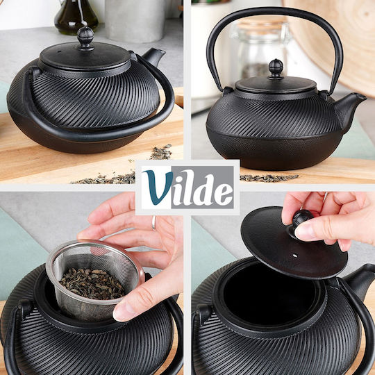 Vilde Сет Чайник с Чаша и Филтър Чугунен Черен 1000ml 4 Броя