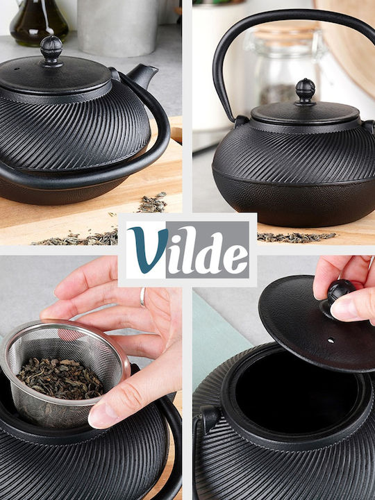 Vilde Set Ceai cu Cană și Filtru din Fontă Neagră 1000ml 6 Bucăți