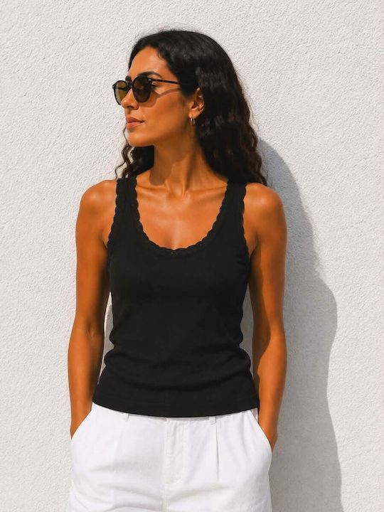 Women's Cotton Sleeveless Black Blouse