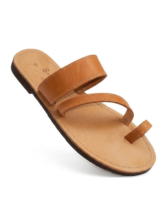Leather Women's Flat Sandals Tabac Brown