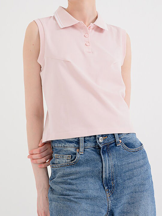Guess Sarah Women's Sleeveless Polo Blouse Light Pink