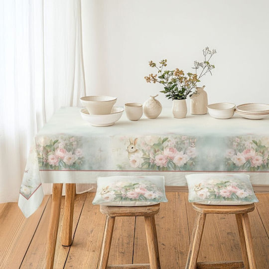 Față De Masă 100% Bumbac Model Floral Verde Mentă 140x220 Cm Romeo