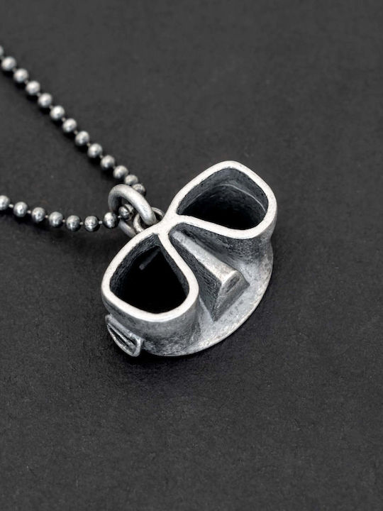 Men's Pendant Mask Diving Handmade Silver 925 Chain Bead 55cm