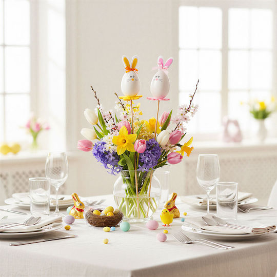 Easter Bunny Stick Decor 2 Pcs 33 Cm Felt Yellow Pink