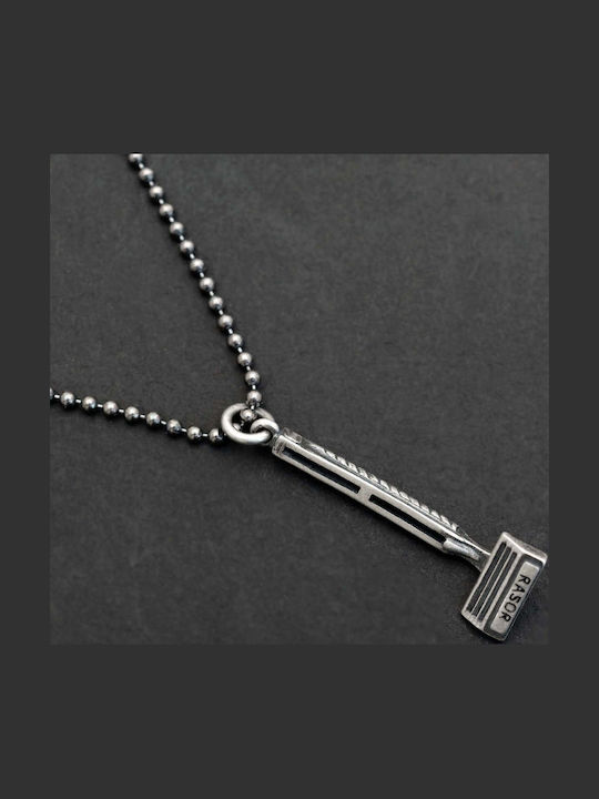 Halskette Herren Retro Rasiermesser Handgefertigt Silber 925 Kordel Technoderm 60cm