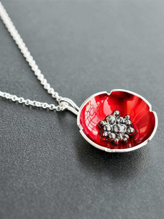 Handmade Flower Poppy Pendant Silver 925 Chain 60cm