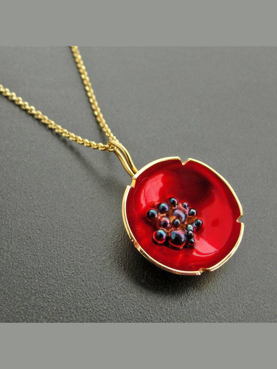 Handmade Flower Poppy Pendant Silver 925 Chain 60cm