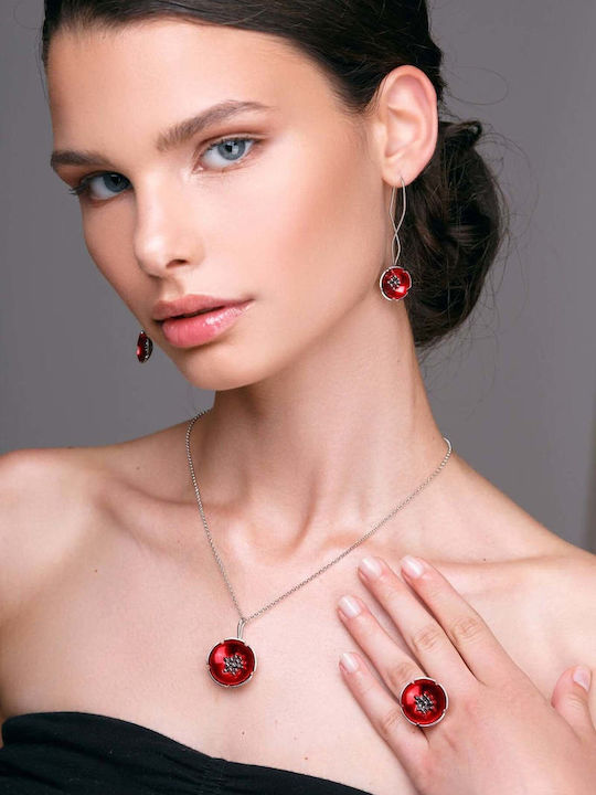 Handmade Flower Poppy Pendant Silver 925 Chain 60cm