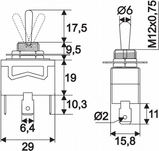 Set 5 Comutatoare Spdt On-off-on 10a 250v Cu Manetă Pentru Panou Metalic Set 5 Bucăți