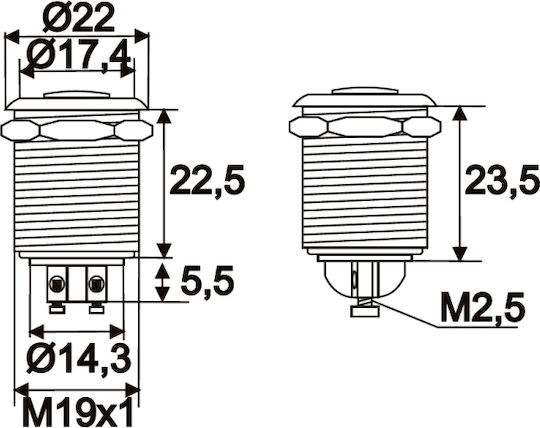 Metallic Momentary Button Spst 2a 250v Ip66 Water-resistant Switch Panel M19 1 Pc