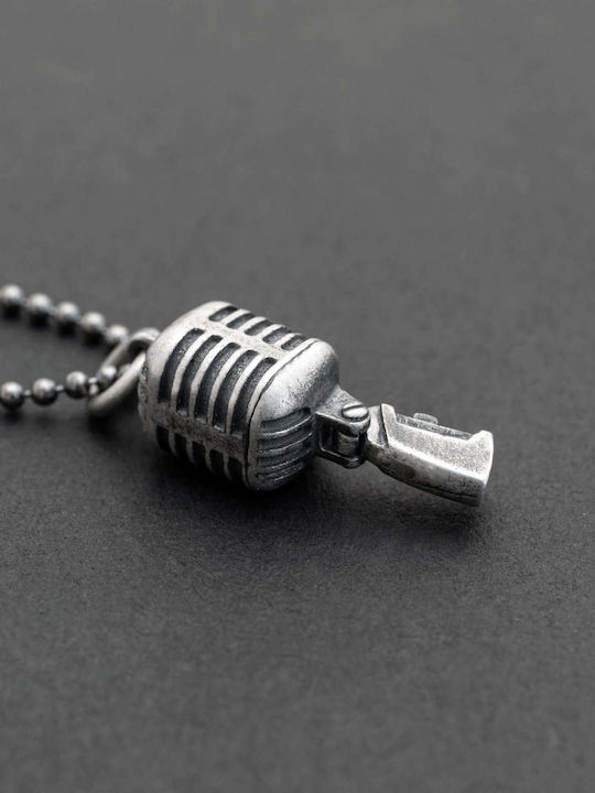 Halskette Herren Vintage Mikrofon Handgefertigt Silber 925 Lederband